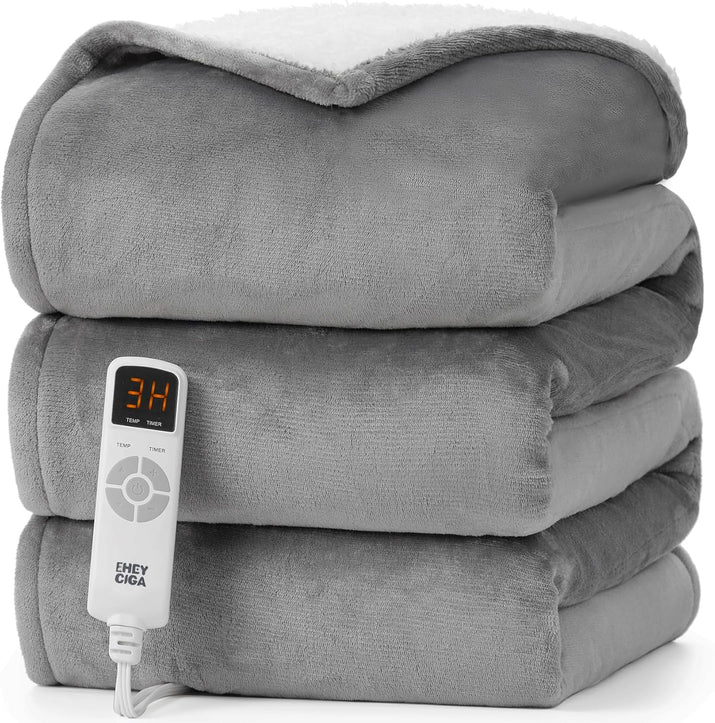 Heated Blanket Electric Blanket Throw - Heating Blanket with 6 Heating Levels & 10 Hours Auto Off, Soft Cozy Sherpa Washable Blanket with Fast Heating, 50 X 60 Inches, Grey