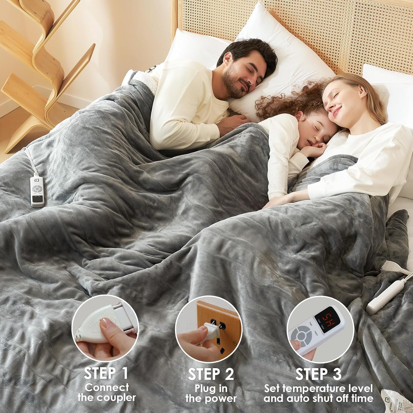Heated Blanket Electric Blanket Throw - Heating Blanket with 6 Heating Levels & 10 Hours Auto Off, Soft Cozy Sherpa Washable Blanket with Fast Heating, 50 X 60 Inches, Grey