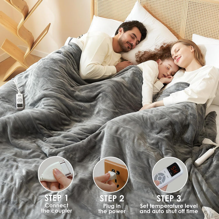 Heated Blanket Electric Blanket Throw - Heating Blanket with 6 Heating Levels & 10 Hours Auto Off, Soft Cozy Sherpa Washable Blanket with Fast Heating, 50 X 60 Inches, Grey