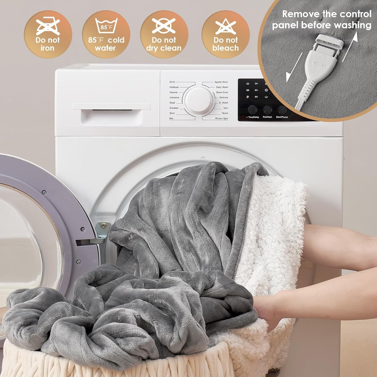Heated Blanket Electric Blanket Throw - Heating Blanket with 6 Heating Levels & 10 Hours Auto Off, Soft Cozy Sherpa Washable Blanket with Fast Heating, 50 X 60 Inches, Grey