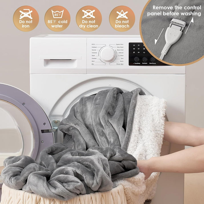 Heated Blanket Electric Blanket Throw - Heating Blanket with 6 Heating Levels & 10 Hours Auto Off, Soft Cozy Sherpa Washable Blanket with Fast Heating, 50 X 60 Inches, Grey